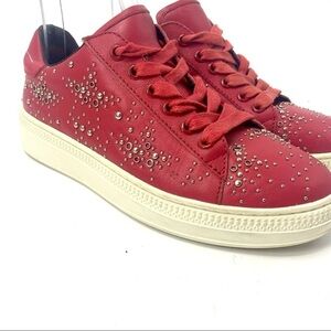 Lola Cruz red studded leather lace up sneakers 36